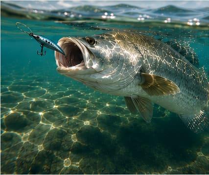 Barramundi breaking the surface of a Far North Queensland river